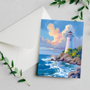 Coastal Lighthouse Blue Ocean Waves Sea Card