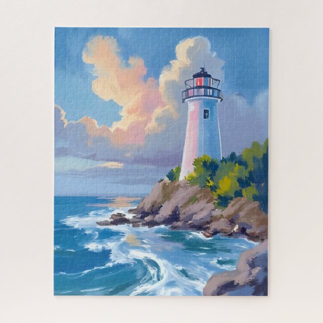 Coastal Lighthouse | Blue Ocean Waves Sea Jigsaw Puzzle (Vertical)