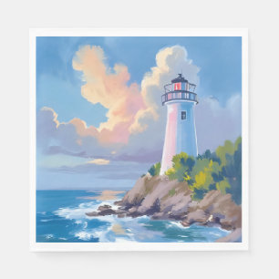 Coastal Lighthouse Blue Ocean Waves Sea Napkins