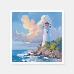 Coastal Lighthouse   Blue Ocean Waves Sea Napkins