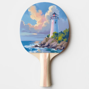 Coastal Lighthouse   Blue Ocean Waves Sea Ping Pong Paddle