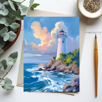 Coastal Lighthouse | Blue Ocean Waves Sea Postcard