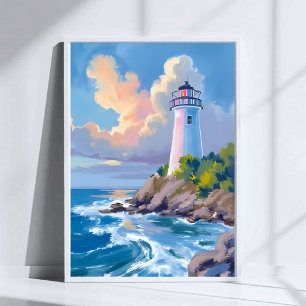 Coastal Lighthouse Blue Ocean Waves Sea Poster
