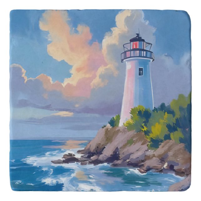 Coastal Lighthouse | Blue Ocean Waves Sea Trivet (Front)