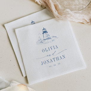 Coastal Lighthouse Blue Toile Wedding Napkins