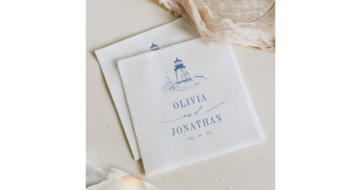 Coastal Lighthouse Blue Toile Wedding Napkins | Zazzle