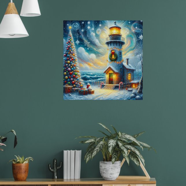 Coastal Lighthouse Christmas Nautical Holiday Poster (Living Room 1)