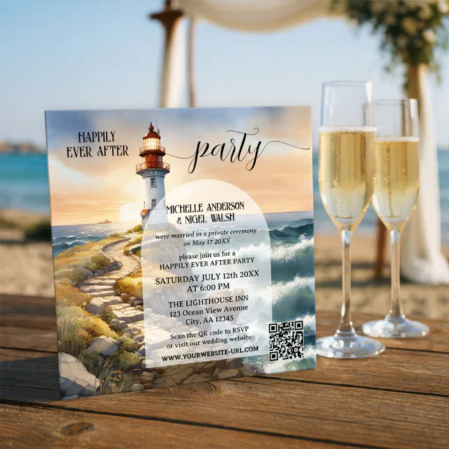Coastal Lighthouse Happily Ever After Wedding Invitation | Zazzle