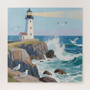 Coastal Lighthouse Ocean Waves Seagulls Jigsaw Puzzle