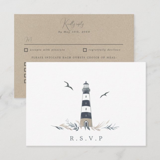 Coastal lighthouse RSVP meal choices Card (Front/Back)