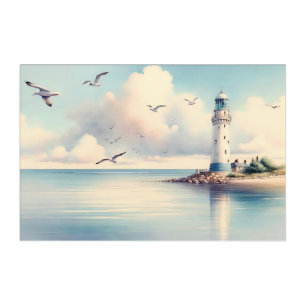 Coastal Lighthouse Seagulls Pastel Sky Serenity Acrylic Print