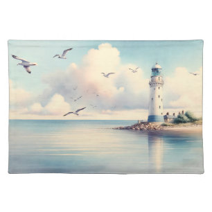 Coastal Lighthouse Seagulls Pastel Sky Serenity Cloth Placemat