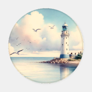 Coastal Lighthouse Seagulls Pastel Sky Serenity Coaster Set