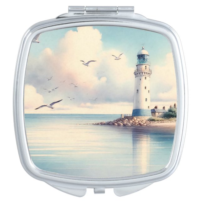 Coastal Lighthouse Seagulls Pastel Sky Serenity Compact Mirror (Front)