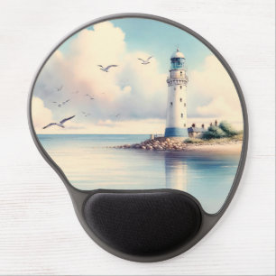 Coastal Lighthouse Seagulls Pastel Sky Serenity Gel Mouse Pad