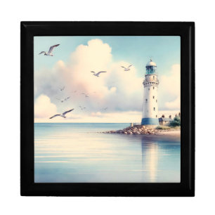 Coastal Lighthouse Seagulls Pastel Sky Serenity Gift Box