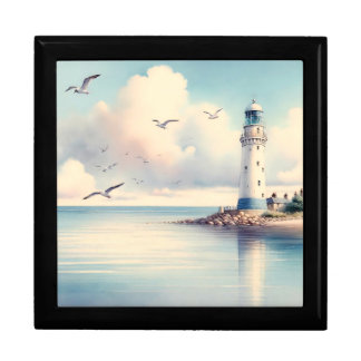 Coastal Lighthouse Seagulls Pastel Sky Serenity Gift Box