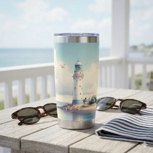 Coastal Lighthouse Seagulls Pastel Sky Serenity Insulated Tumbler