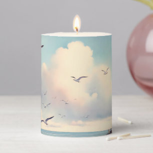 Coastal Lighthouse Seagulls Pastel Sky Serenity Pillar Candle