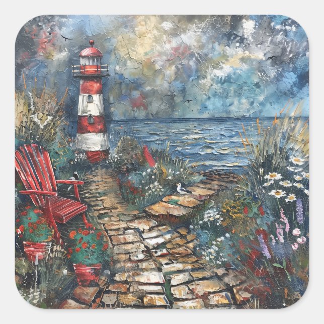 Coastal Lighthouse Square Sticker (Front)