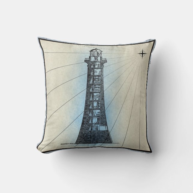 Coastal Lighthouse Throw Pillow (Front)