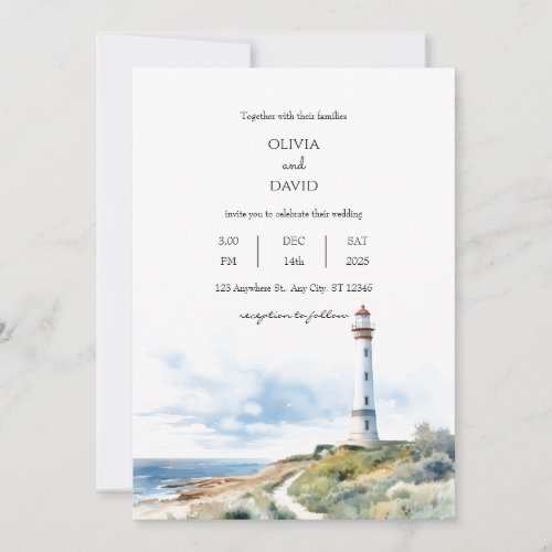 Coastal Lighthouse Trail Ocean View Beach Wedding  Invitation