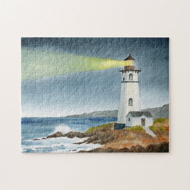 Coastal Lighthouse with Light Beam  Jigsaw Puzzle (Horizontal)