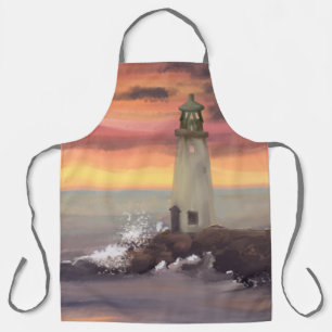 Coastal Lighthouse With Pink And Orange Sky Apron