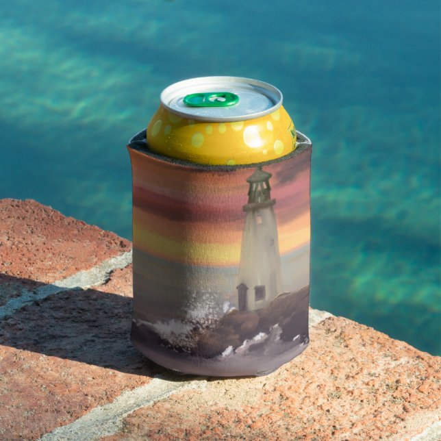 Coastal Lighthouse With Pink And Orange Sky Can Cooler (In Situ Pool)