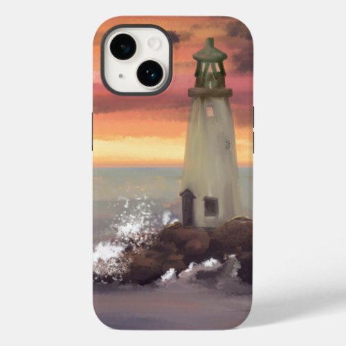 Coastal Lighthouse With Pink And Orange Sky Case_Mate iPhone 14 Case