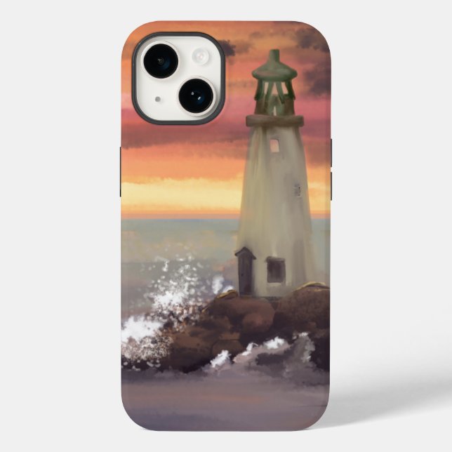 Coastal Lighthouse With Pink And Orange Sky Case-Mate iPhone Case (Back)