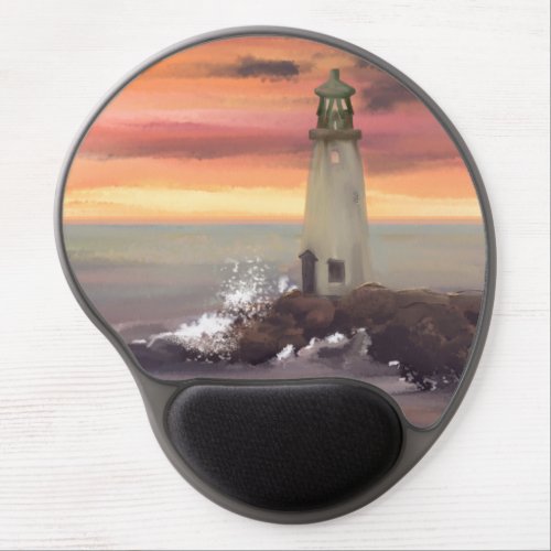 Coastal Lighthouse With Pink And Orange Sky Gel Mouse Pad