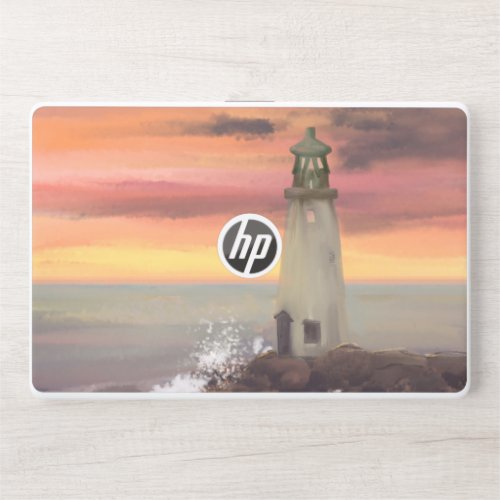 Coastal Lighthouse With Pink And Orange Sky HP Laptop Skin