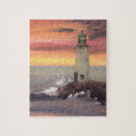Coastal Lighthouse With Pink And Orange Sky Jigsaw Puzzle<br><div class="desc">Jigsaw Puzzle printed with Coastal Lighthouse With Pink And Orange Sky watercolor painting artwork design illustration by TheFabricSeal print on demand shop at Zazzle.com #ZazzleMade https://www.zazzle.com/store/thefabricseal If you’re lucky enough to be at the beach, you’re lucky enough. My love of the beach, ocean, outdoors, nature and watercolor painting comes together...</div>