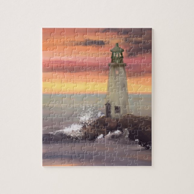 Coastal Lighthouse With Pink And Orange Sky Jigsaw Puzzle (Vertical)