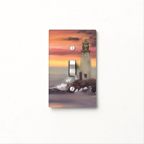 Coastal Lighthouse With Pink And Orange Sky Light Switch Cover