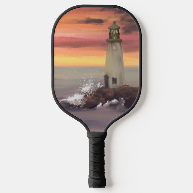 Coastal Lighthouse With Pink And Orange Sky Pickleball Paddle (Front)