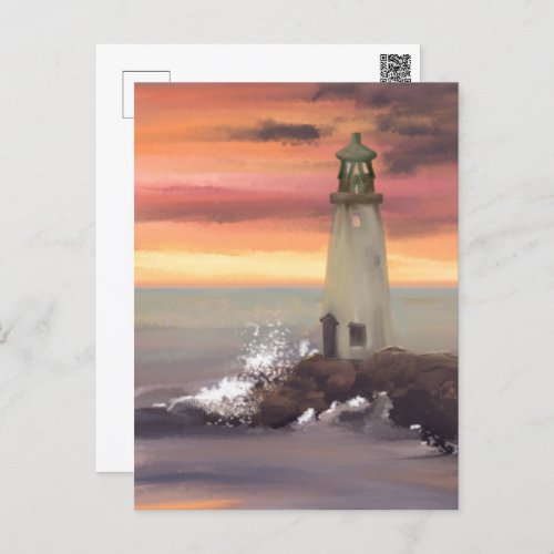 Coastal Lighthouse With Pink And Orange Sky Postcard