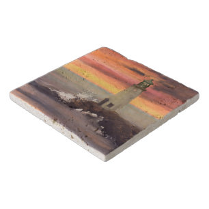 Coastal Lighthouse With Pink And Orange Sky Trivet