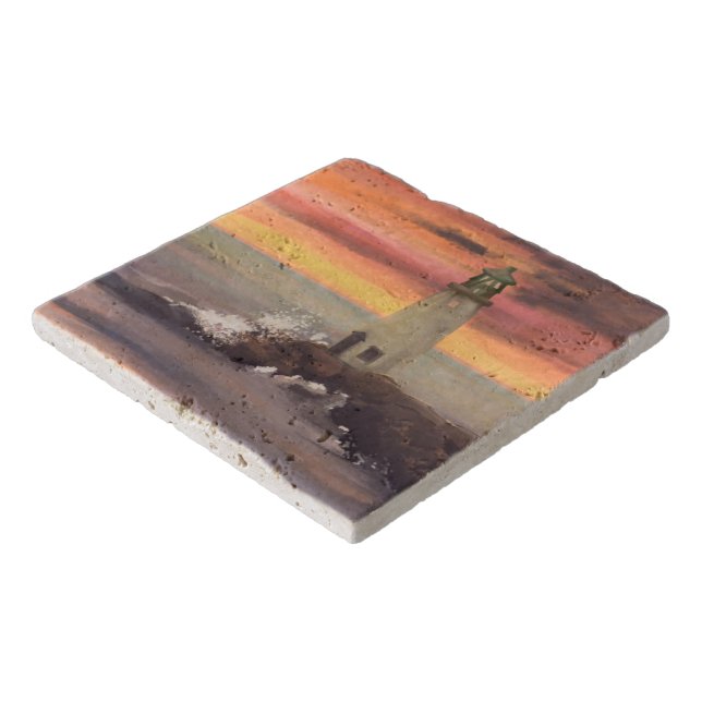 Coastal Lighthouse With Pink And Orange Sky Trivet (Corner)