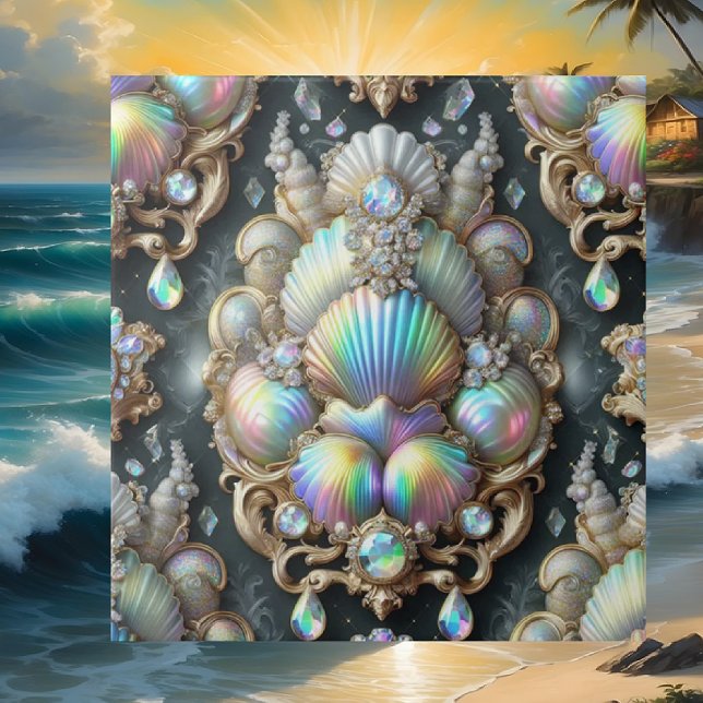 Coastal Living | Black Seashell Opal Diamond Ceramic Tile (Creator Uploaded)