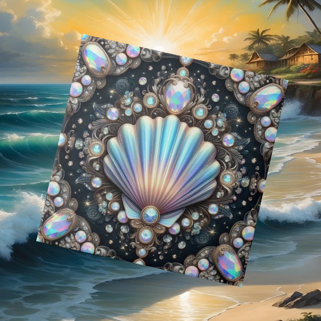 Coastal Living | Black Seashell Opal Diamond Ceramic Tile (Creator Uploaded)