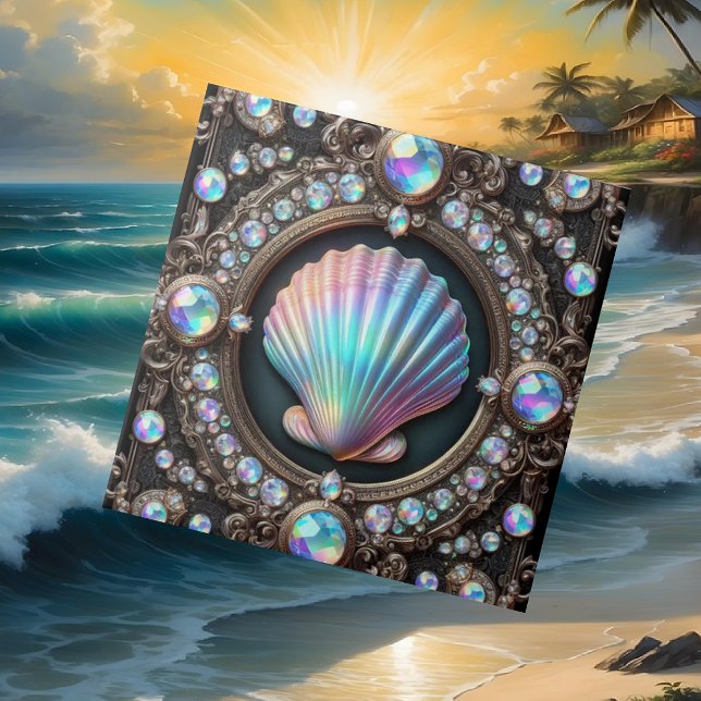 Coastal Living | Black Seashell Opal Diamond Ceramic Tile (Creator Uploaded)