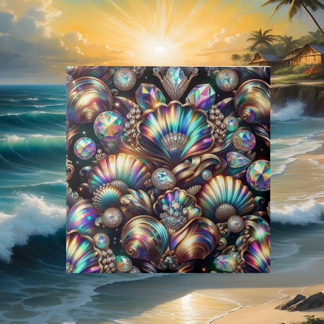Coastal Living | Black Seashell Opal Diamond Ceramic Tile (Creator Uploaded)