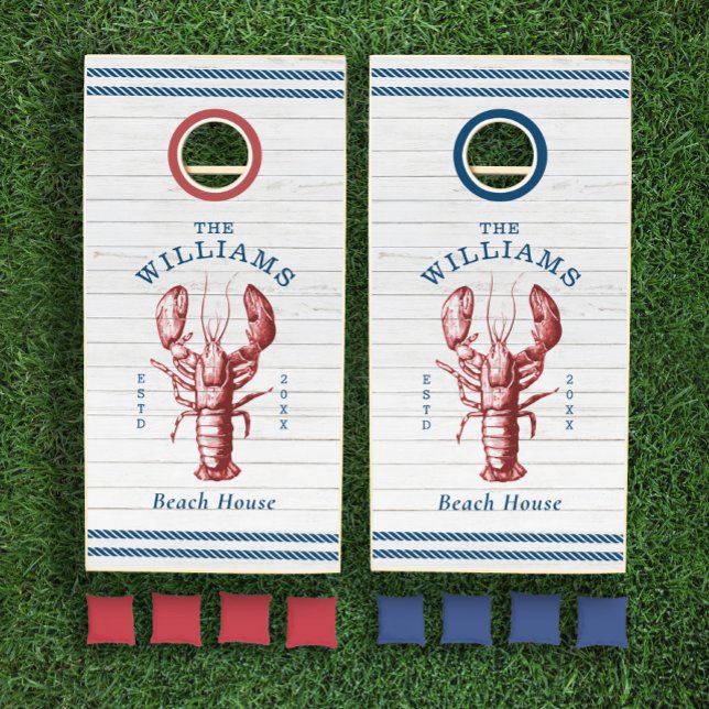 Coastal Lobster Beach House Family Name  Cornhole Set (Creator Uploaded)