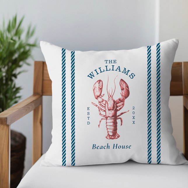 Coastal Lobster Beach House Throw Pillow (Creator Uploaded)
