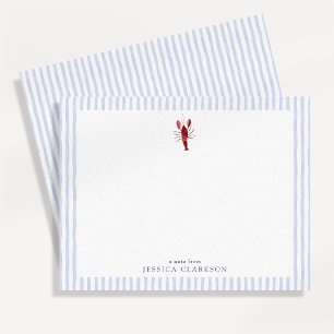 Coastal Lobster Blue Stripe Note Card