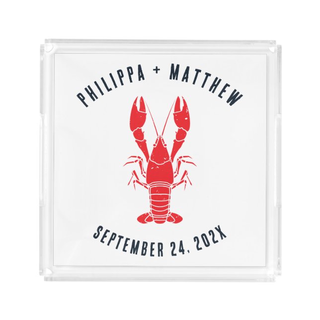 Coastal Lobster Boil Beach Wedding Custom Acrylic Tray (Front)