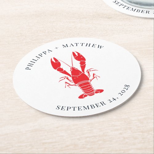 Coastal Lobster Boil Beach Wedding Round Paper Coaster