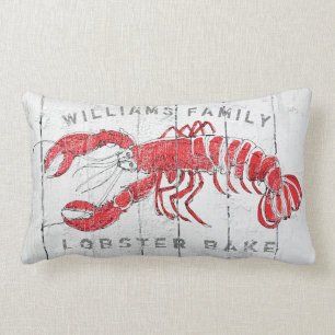 Coastal Lobster Family Name Lobster Bake Rustic Lumbar Pillow